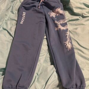 SHEIN Blue Kids Joggers with Dragon Design